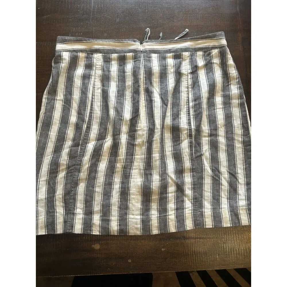 Madewell Coastal Nautical Striped Lace-Up Skirt Linen Blend Pockets Size 10 - Picture 3 of 6